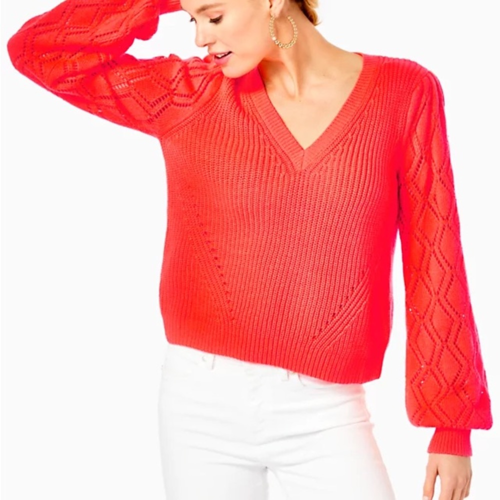 Lilly Pulitzer Luletta Sweater Spicy Coral Large GUC